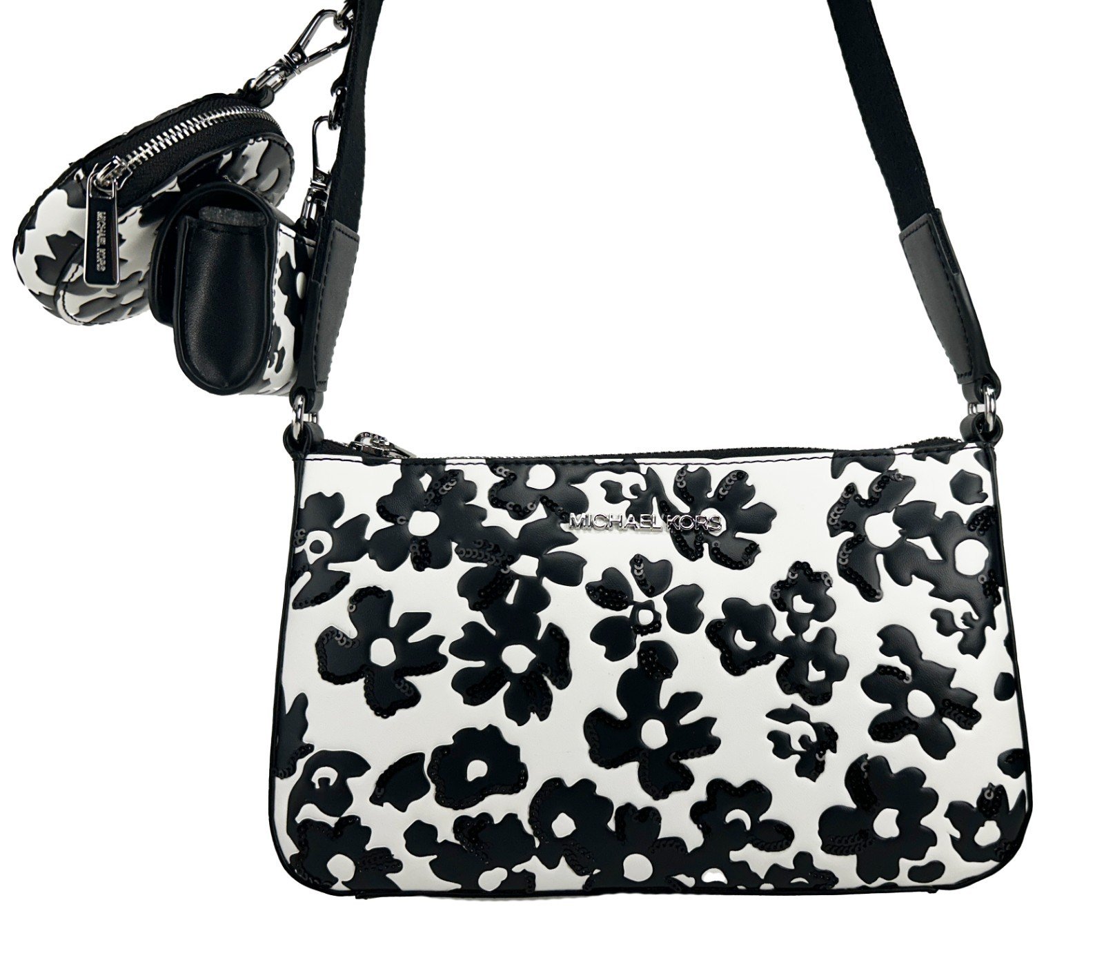 Michael kors juoda gėlėta odinė rankinė per petį - Image 2