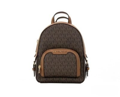 Michael Kors Jaycee Mini XS Brown Signature PVC Zip Pocket Shoulder Backpack Bag