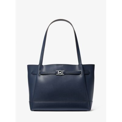 Blue Leather Tote Bag