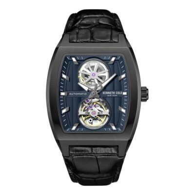 Juodas odinis laikrodis su automatinio mechanizmo