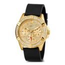 Juodas silikoninis laikrodis su auksiniu korpusu