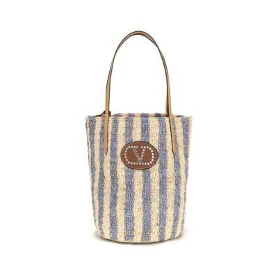 Blue Raffia Backet Bag