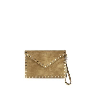 Beige Suede Leather Clutch Bag