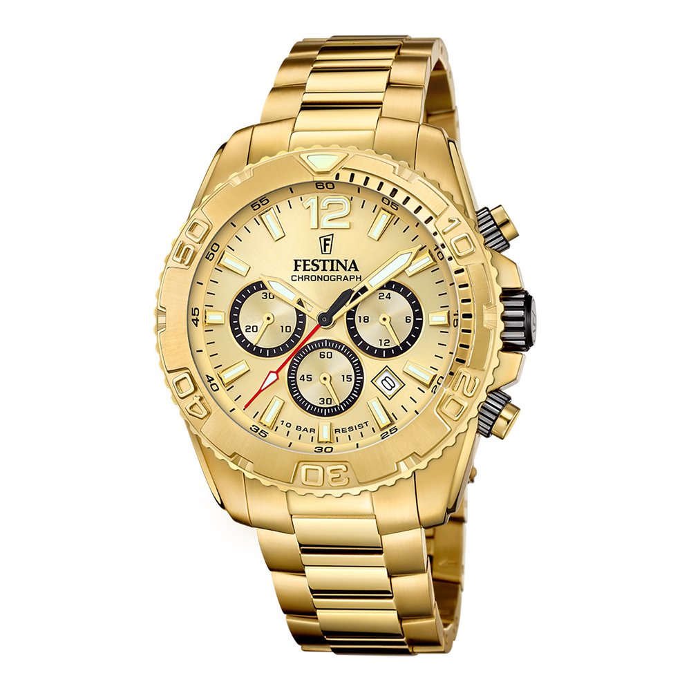 Vyriškas auksinis chronografinis laikrodis festina timeless f20684/1