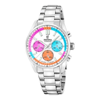 Festina boyfriend sidabrinis moteriškas laikrodis su chronografu