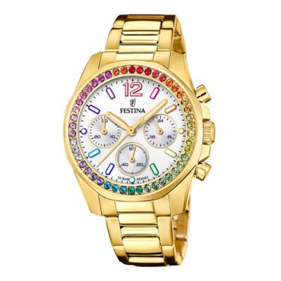 Festina boyfriend rainbow auksinis moteriškas laikrodis su chronografu