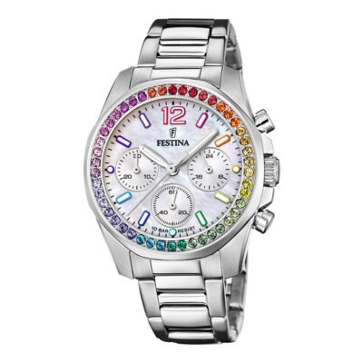 Festina boyfriend rainbow sidabrinis moteriškas laikrodis su chronografu